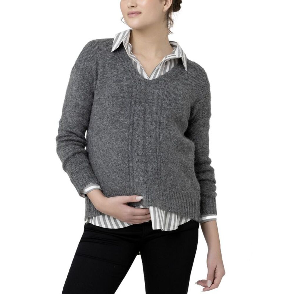 Ripe Womens Maternity Cara Cable Nursing Knit Sweater Small Charcoal - NWT $120
